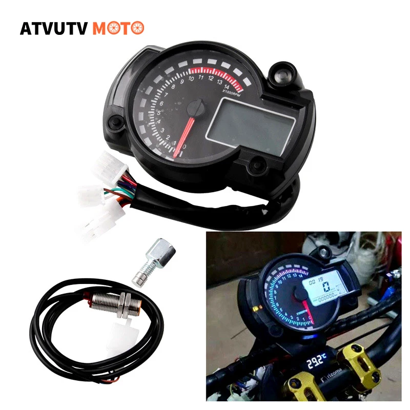 Motorcycle LCD Speedometer 299 Kmh Mph 7 Color 14000RPM Tachometer ATV Quad 12v Universal Digital Speedometer