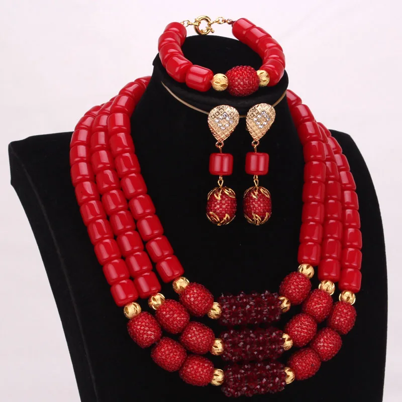 Dudo 10 Colors 3 Layers Artificial Coral Beads African Nigerian Jewelry Set For Weddings