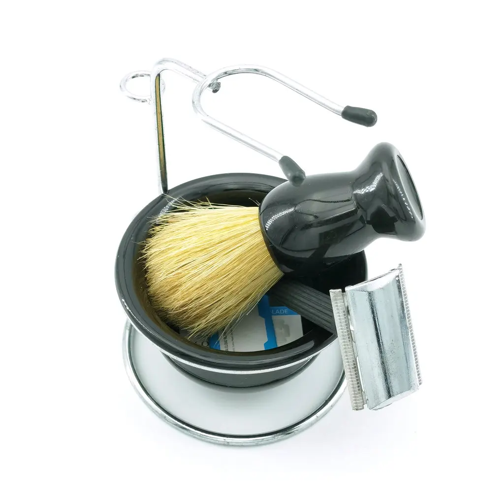 Kit da barba per uomo con ciotola da barba e Set di pennelli per uomo supporto per rasoio di sicurezza per la pulizia della barba facciale