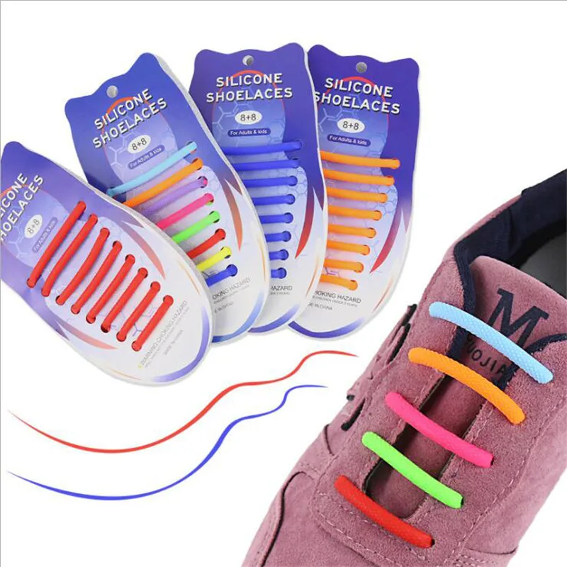 12PCS Silicone Elastic Shoelaces Elastic Shoe Laces Special No Tie Shoelace for Men Women Lacing Rubber Zapatillas