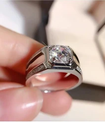 2 carats sparkling moissanite ring for men real 925 silver 8*8mm size gem birthday gift shiny better than diamond strong power
