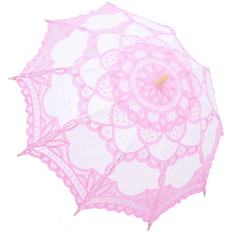 Elegant Cotton Embroidery Lace Parasol Outdoor Summer Sun Umbrellas For Wedding Decoration Photograph Bridal Bridesmaid Umbrella