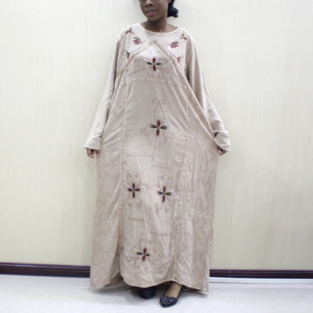 

African Dresses For Women Dashiki Bazin Broder Riche Long Sleeve Femme Robe Sequins Embroidery Evening Maxi Muslim Dress