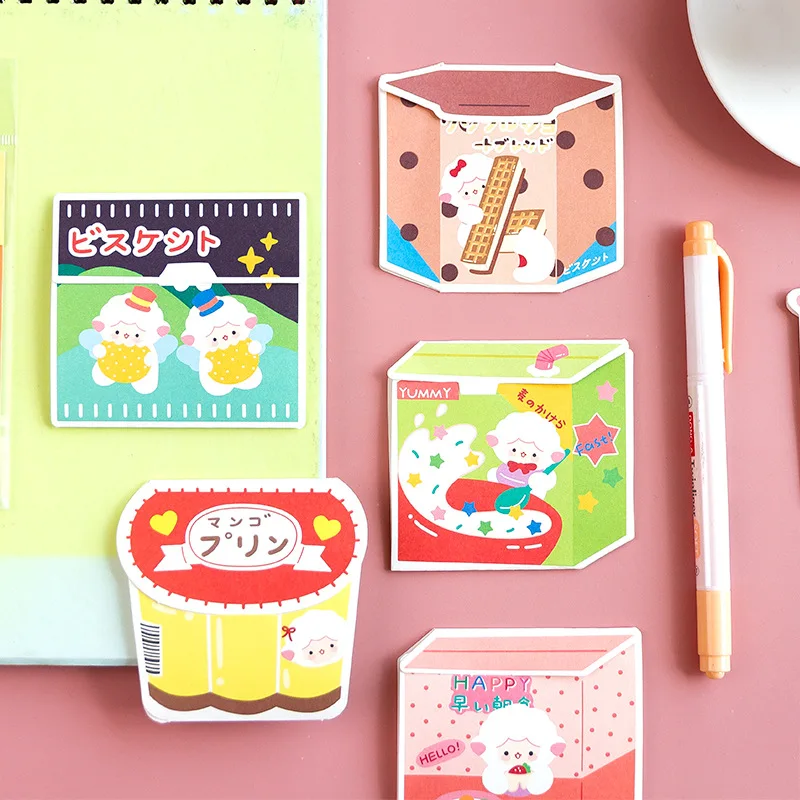 6pcs Cute Food Snacks Memo Pad Decoration Notepad Planner Message Notes Paper Bookmark Kawaii Stationery School Supplies