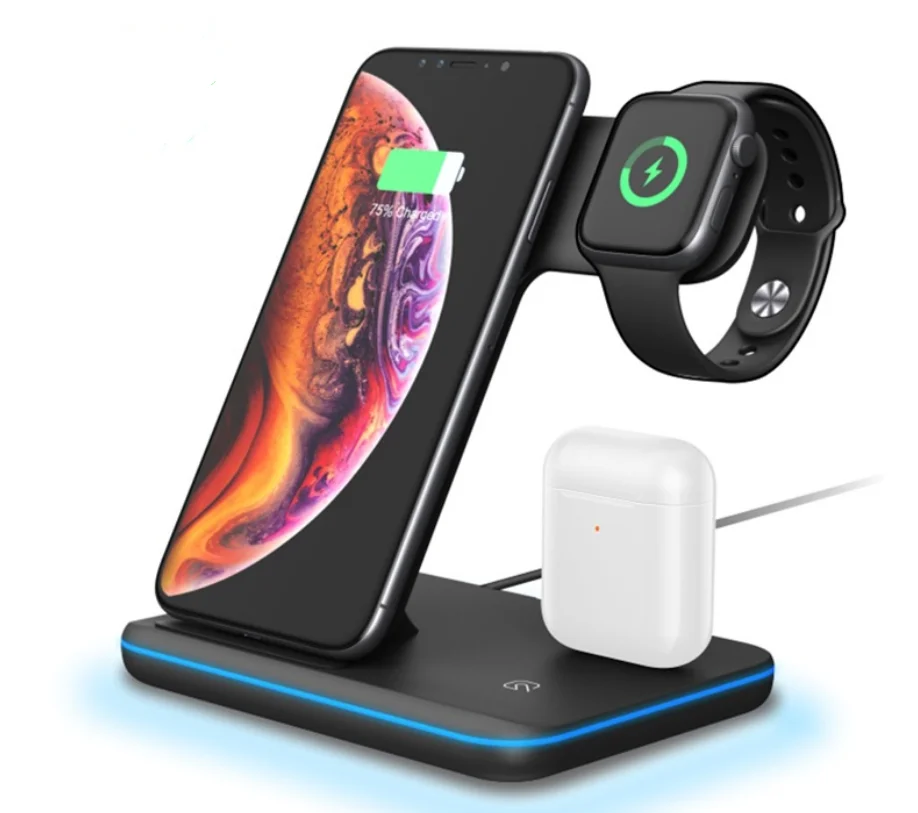 15W Fast  Wireless Charger Stand For iPhone 12 11 XS XR X 8 3 in 1 Charging Dock Station for Apple Watch 6 SE 5 4 Airpods Pro