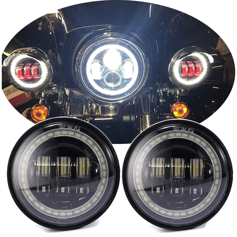 

4-1/2" 4.5 Inch 30W LED Fog Lights white DRL Amber Turn Signal Halo Red Demon Passing Auxiliary Light Lamp for Harley Motorcycle