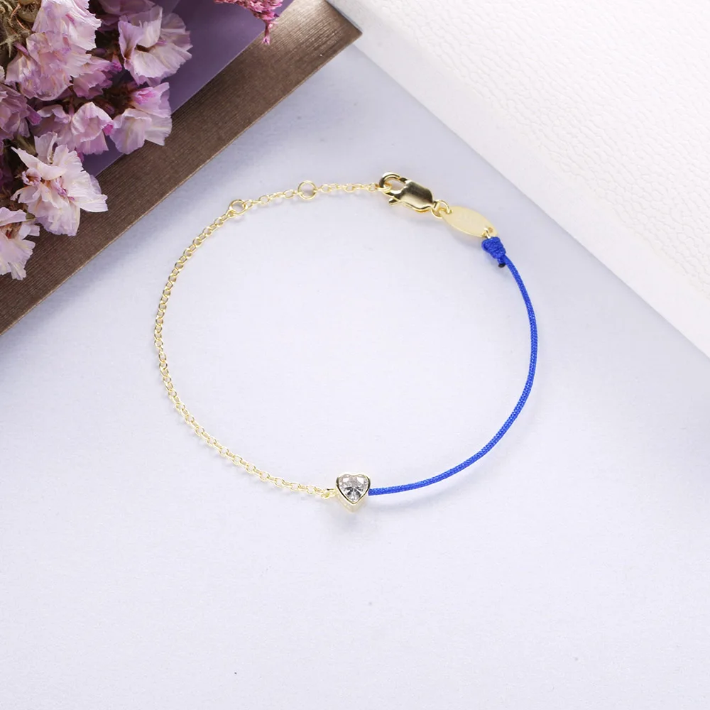 سوار على شكل سلسلة رفيع من الفضة الإسترليني الحقيقية 925 من SHADOWHUNTERS سلسلة وردية على شكل قلب صغير من الزركون بحبل أزرق للنساء #3