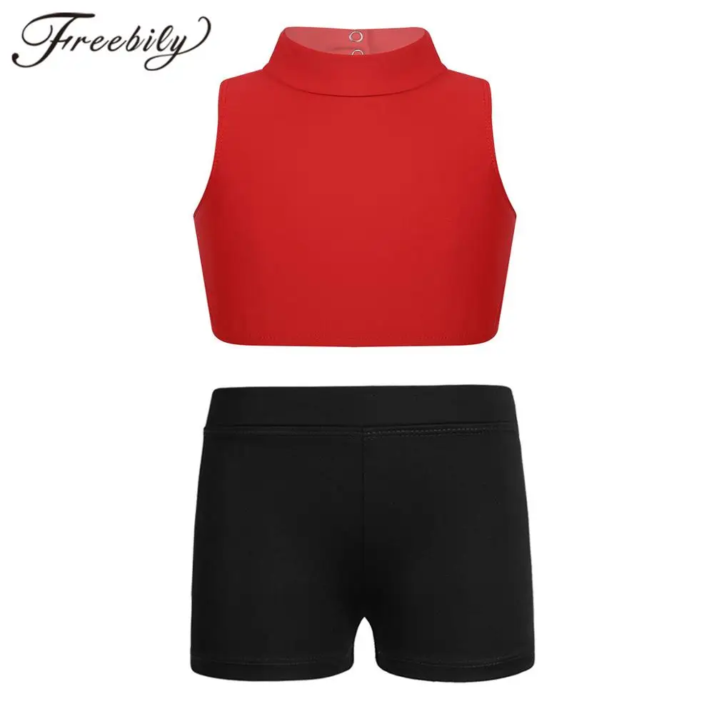 Children's Sports Suit Girls Sleeveless Tanks Crop Top with Shorts Kids Activewear Fitness Workout Gymnastics Dance Sport Sets