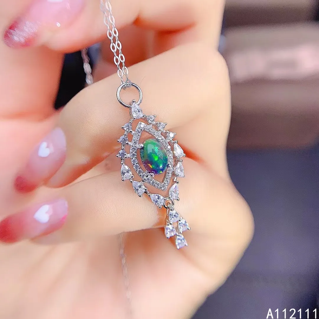 

Fine Jewelry 925 Sterling Silver Inset With Natural Gemstone Ladies Luxury Lovely Plant Black Opal Pendant Necklace Support Dete