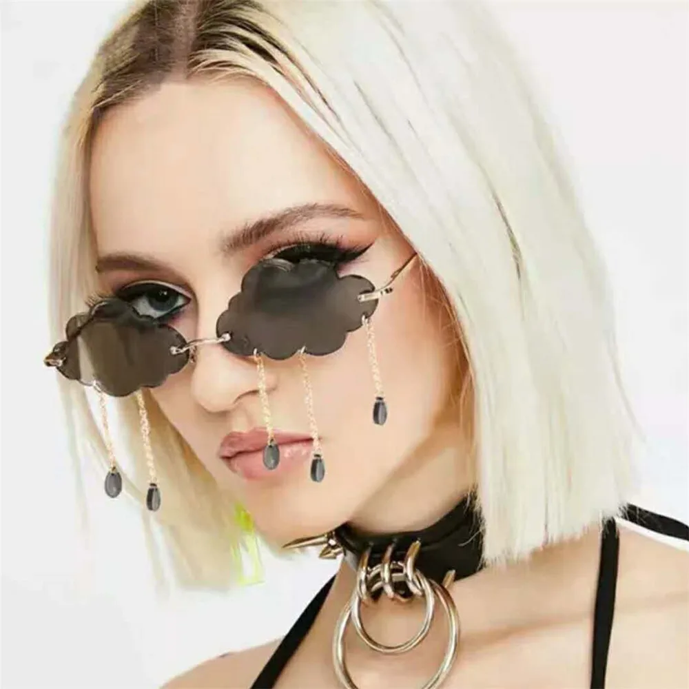 Funny Cloud Women Sunglasses 2024 New Trendy Rimless Tassel Shades Ins Brand Design Sun Glasses Steampunk Y2K Eyewear UV400