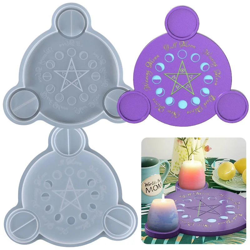 Moon Phase Candle Holder Mold Astrology Tarot Card Fruit Food Tray Pentacle Altar Plate Resin Mould DIY Energy Tarot Supplies