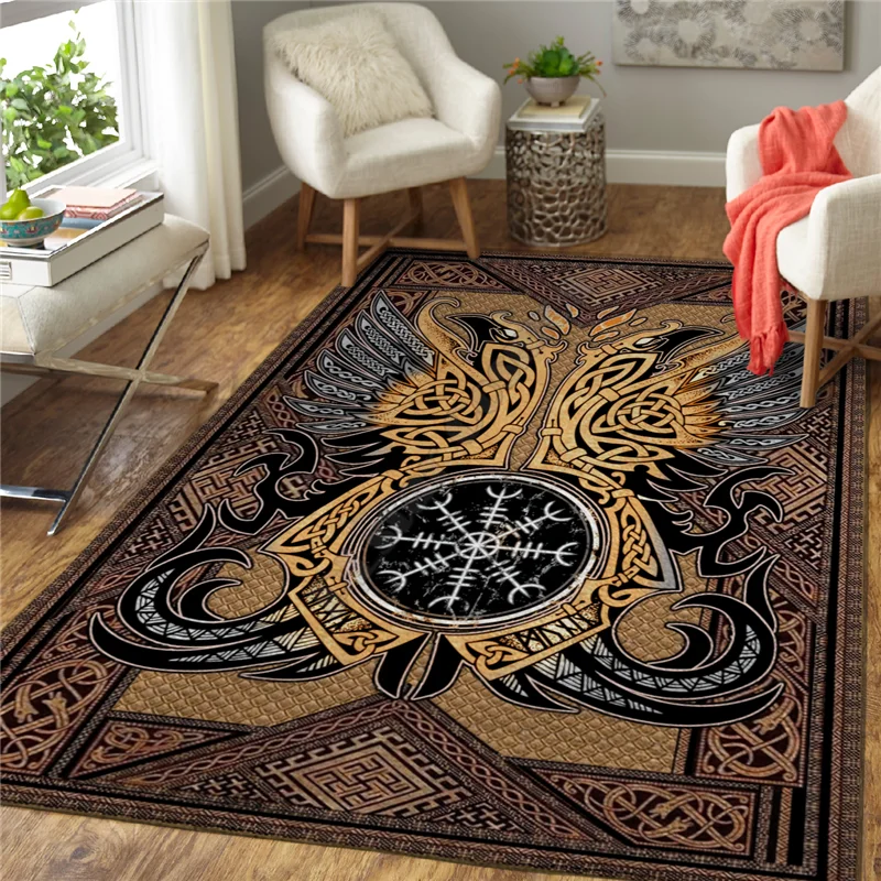 Viking Tattoo Rug 3D All Over Printed Carpet Mat Living Room Flannel Bedroom Non-slip Floor Rug 06