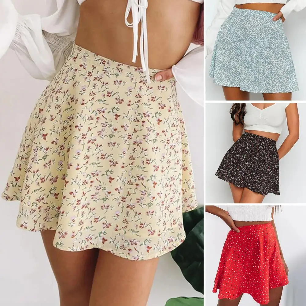 Lady Skirt Floral Printed Above Knee Women Large Hemline Washable High Waist A-line Skirt Short Skirt Clubwear Party Bodycon