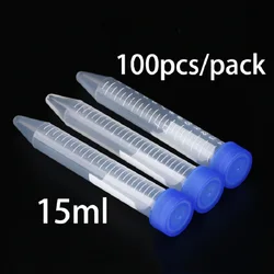 15ml Plastic Centrifuge Tubes, Conical Bottom, Graduated Marks, Blue Screw Cap, Pack of 100pcs