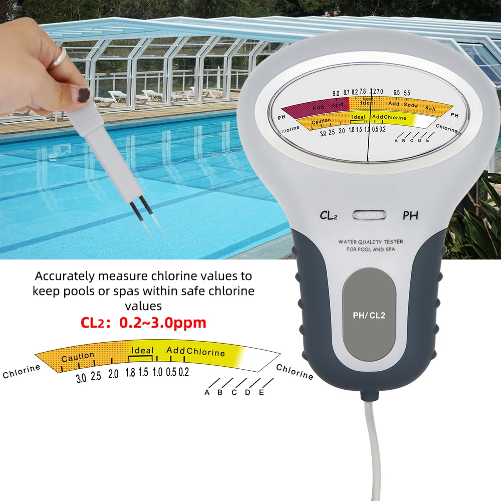 New 2 in 1 PH Chlorine Meter Chlorine Tester PH Tester Chlorine Water Quality Testing Device CL2 Measuring For Pool Aquarium