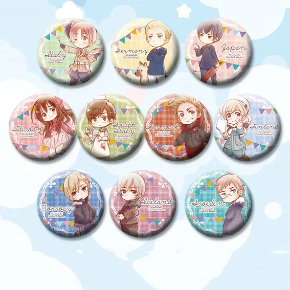 anime Hetalia Axis Power Brooch Pins badge 58 mm Round Icons Cosplay Fans