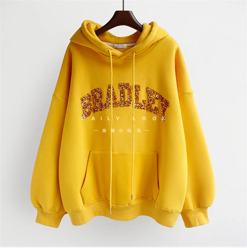 Phụ Nữ Mùa Đông Áo Hoodie Thời Trang Áo Đính Hạt Cườm Bông Tai Kẹp Chữ Bradley Chui Đầu Nữ Giữ Ấm Tím Casual Nữ Áo Mới