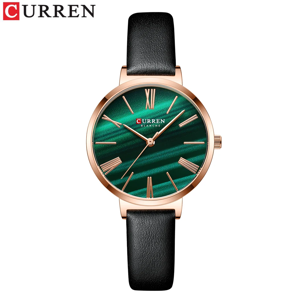 CURREN Modische Damenuhren, Lederarmband, Quarz-Armbanduhr, klassisch, schlicht, dünn 5