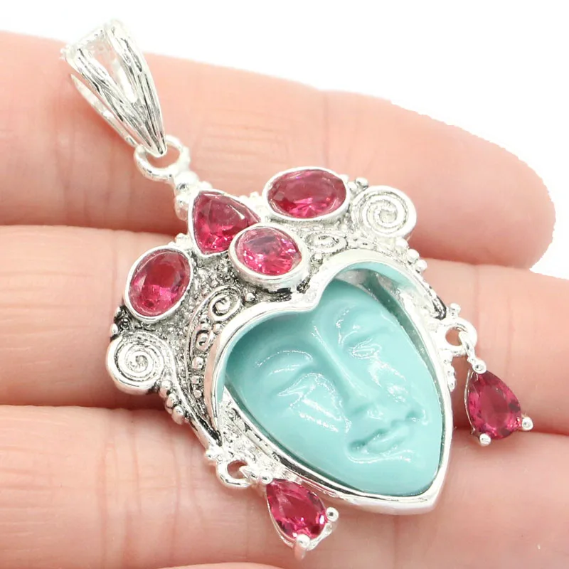 Buy 5 Get 1 Free 48x29mm 12g Egypt Goddess Blue Turquoise Face Rhodolite Garnet Blue Topaz Emerald Women Silver Pendant