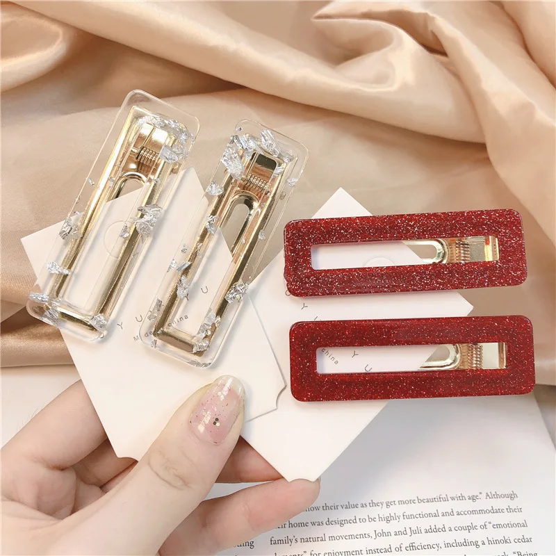 Square Tiara Acrylic Hair Clips Hairpin for Women Girls Hair Accessories Fashion Geometric Gold Barrettes Jewelry Headwear