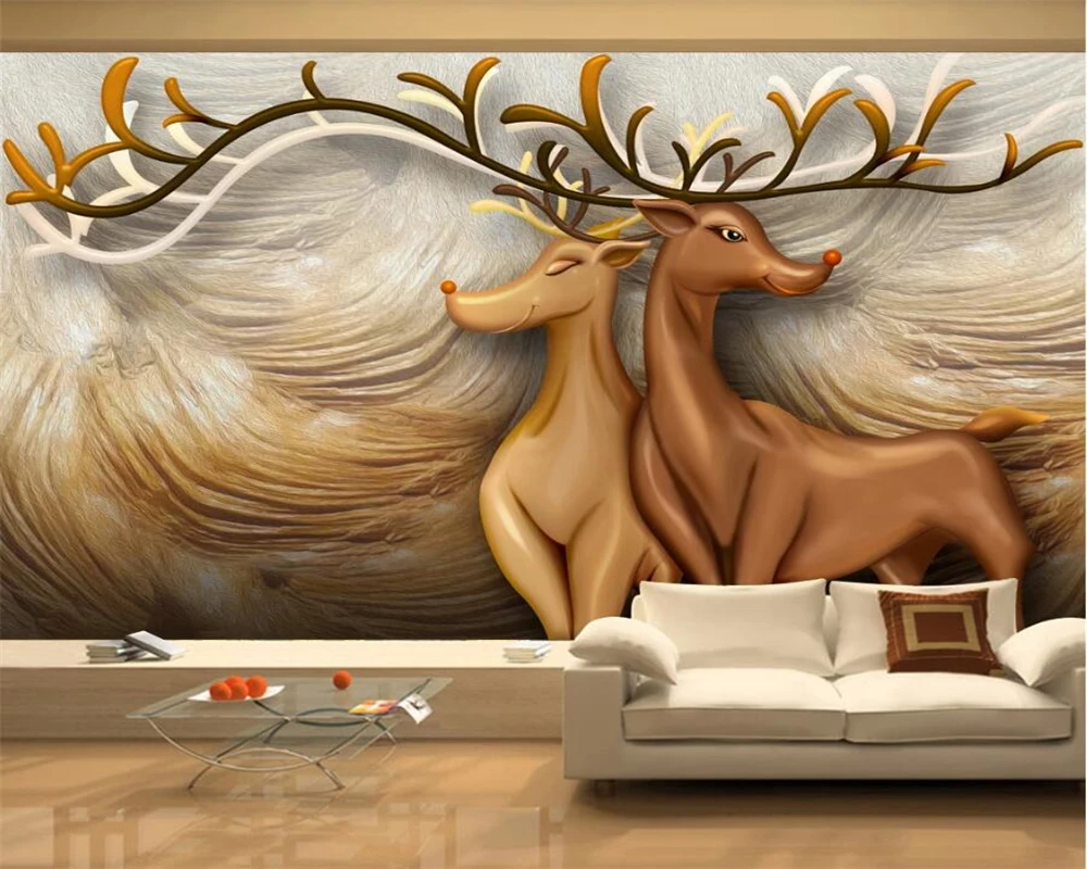 

Custom 3D Mural Wallpaper Southeast Asia European High definition relief deer Photo Background Wall Modern 3D Wallpaper