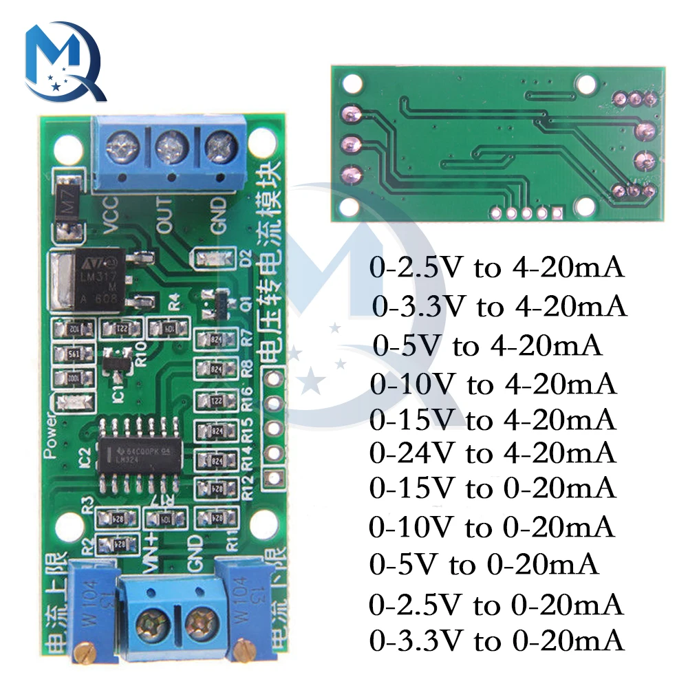 電圧-電流モジュール,0-2.5v 0-3.3v 0-5v 0-10v 0-15v 0-24v〜0 -20ma/4-20ma電流送信機信号変換器モジュール