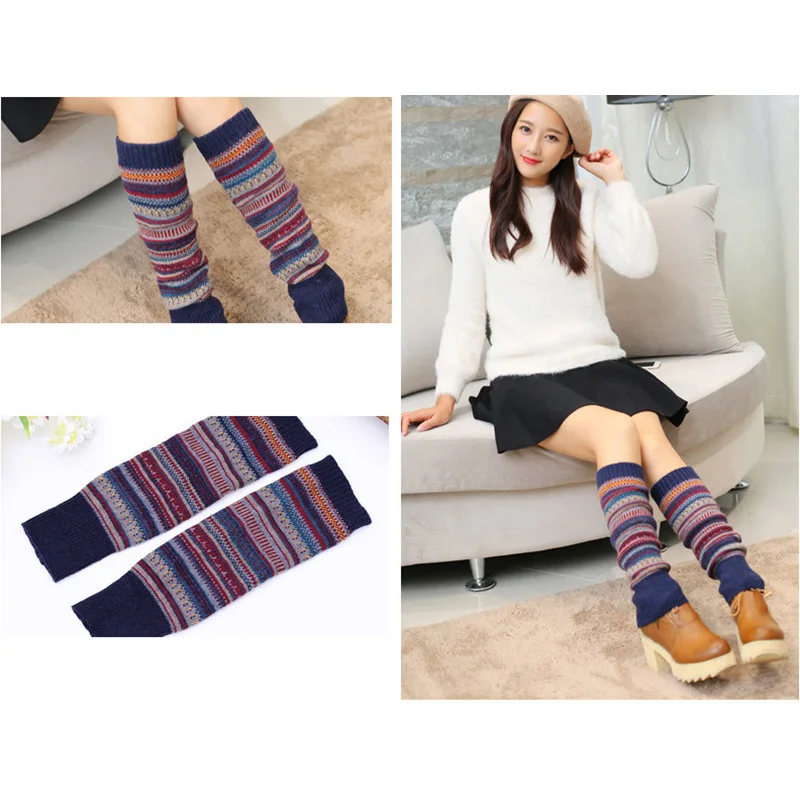 New Warm Winter Thermal Cashmere Stockings Women Knee Socks Wool Colorful Women's Knitted Thicken Legging for Girl