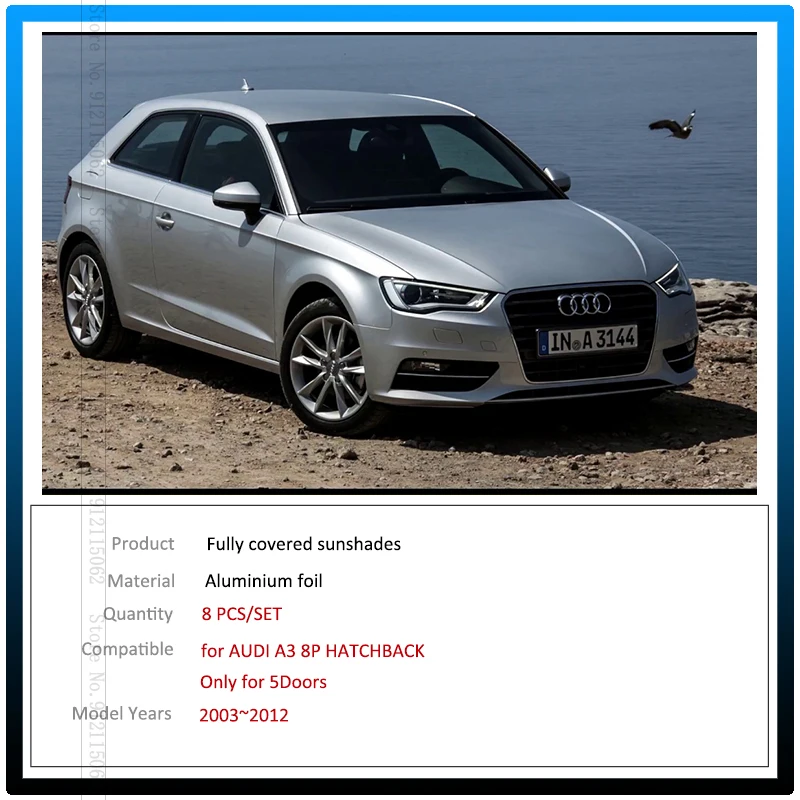 Full Cover Sunshades For Audi A3 8P 2003~2012 Hatchback Car Side Windows Windshields Accessories 2011 2010 2009 2008 2007 2006