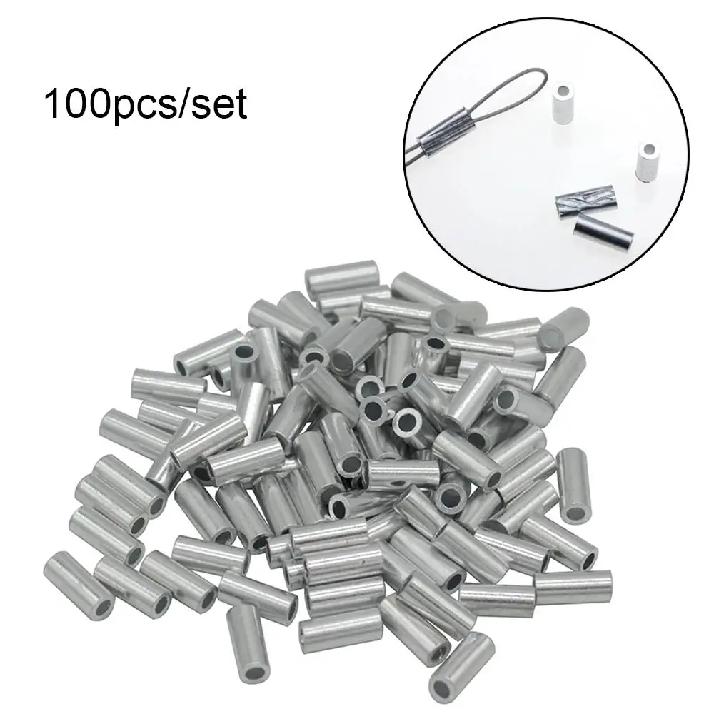 100 pçs crimp mangas conector redondo único alumínio fio de pesca linha tubo de friso mangas linha de pesca acessórios ferramenta