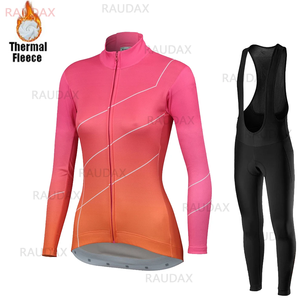 2021 موضة شتاء كم طويل ملابس ركوب الدراجات الإناث الحرارية الصوف دراجة الملابس النسائية الجبلية الطريق دراجة دافئة الدراجات جيرسي