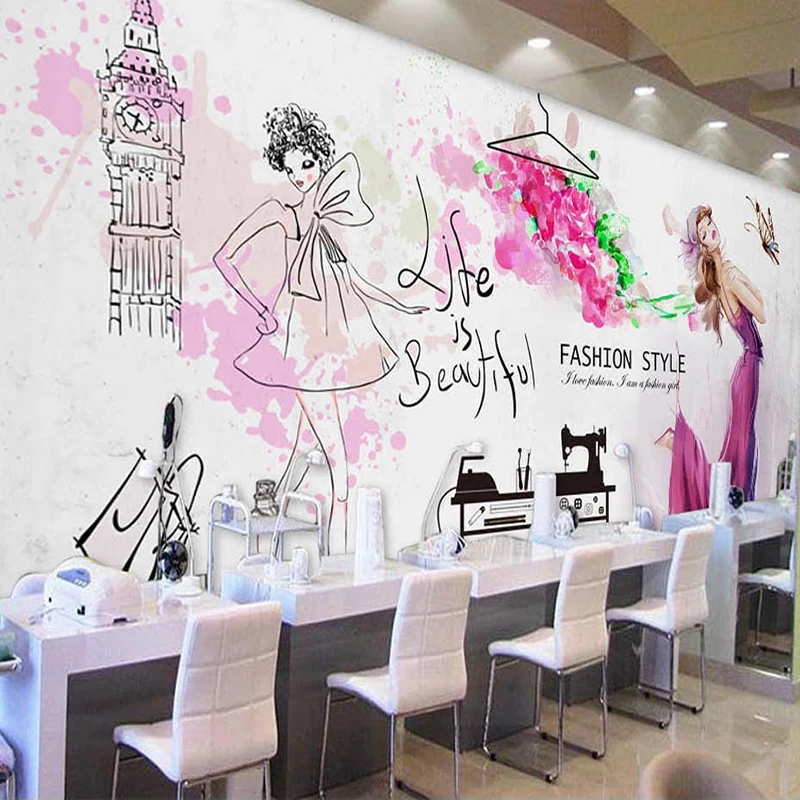 

Custom Mural Wallpaper Waterproof Canvas 3D Fashion Beauty Wall Painting Fresco Cosmetics Shop Clothing Store Photo Wall Murals