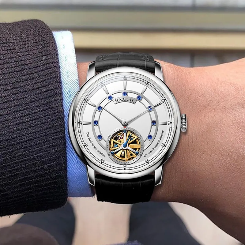 Модные наручные часы для мужчин, мужские автоматические часы HAZEAL man, роскошные механические наручные часы со скелетом, водонепроницаемые, relogio