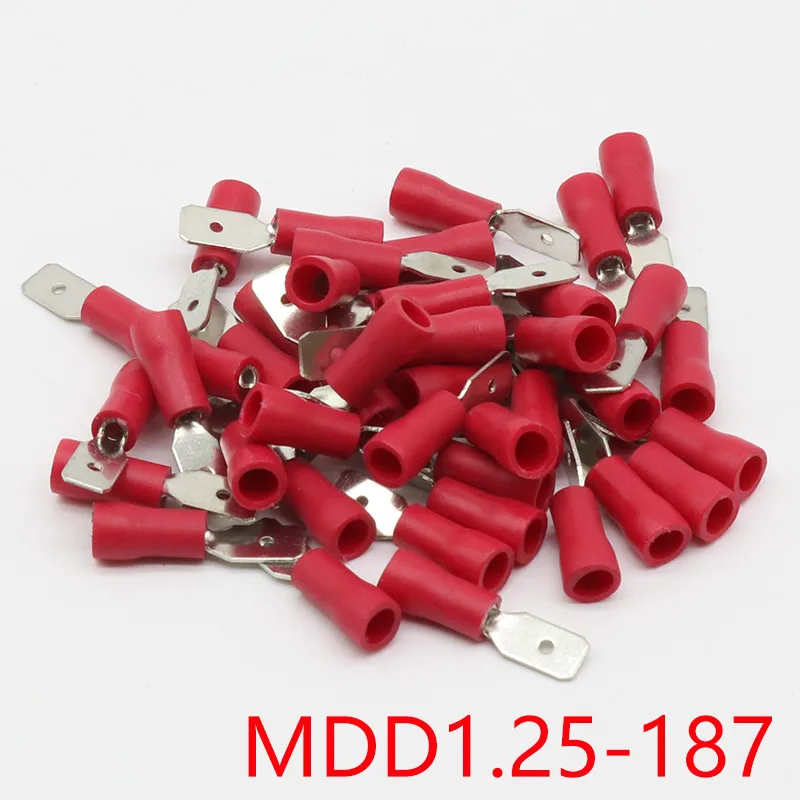 50PCS/LOT Red MDD1.25-187 male Insulated Spade Quick Connector Terminals Crimp Terminal AWG MDD