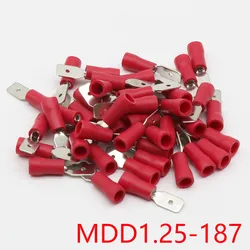 50PCS/LOT Red MDD1.25-187 male Insulated Spade Quick Connector Terminals Crimp Terminal AWG MDD