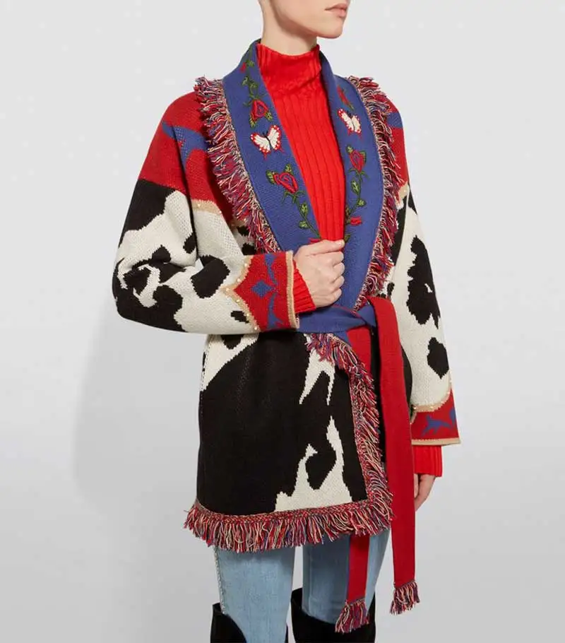 YAMDI Multicolour Oversize cardigan women shawl lapel cardigans sweaters embroidered knitwear outwear 2020 new autumn winter