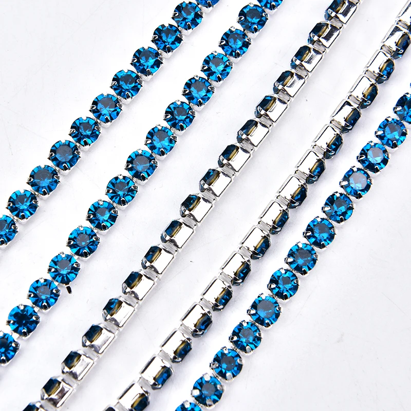 2 Yards SS20 5mm Rhinestone Cup Chain Strass Glass Crystal Stone Trimming Silver Base Plating Flatback DIY Wedding Dress Clothes