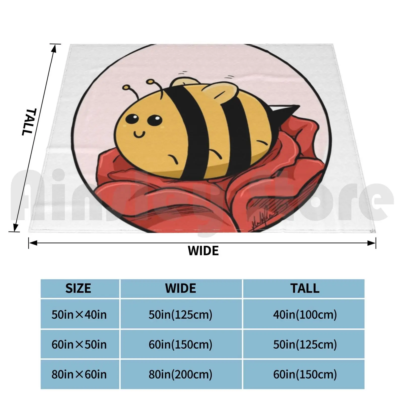 Rose Bee Blanket Fashion Custom Rose Flower Red Yellow Pollination Warm Bee Bumblebee Spring