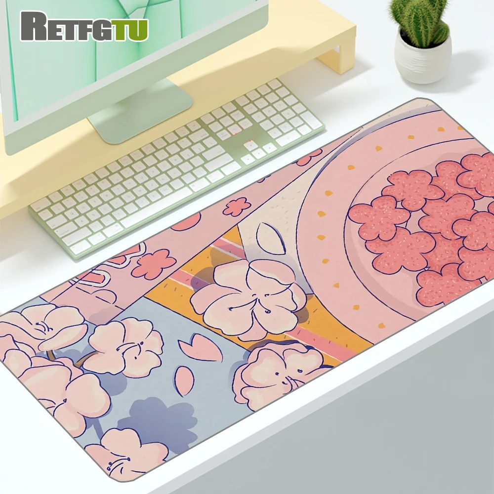 Grande Anime rosa Mousepad Gamer carino Kawaii XXL tappetino per Mouse da gioco gomma Otaku bordo di bloccaggio grande moda Laptop Notebook scrivania Mat