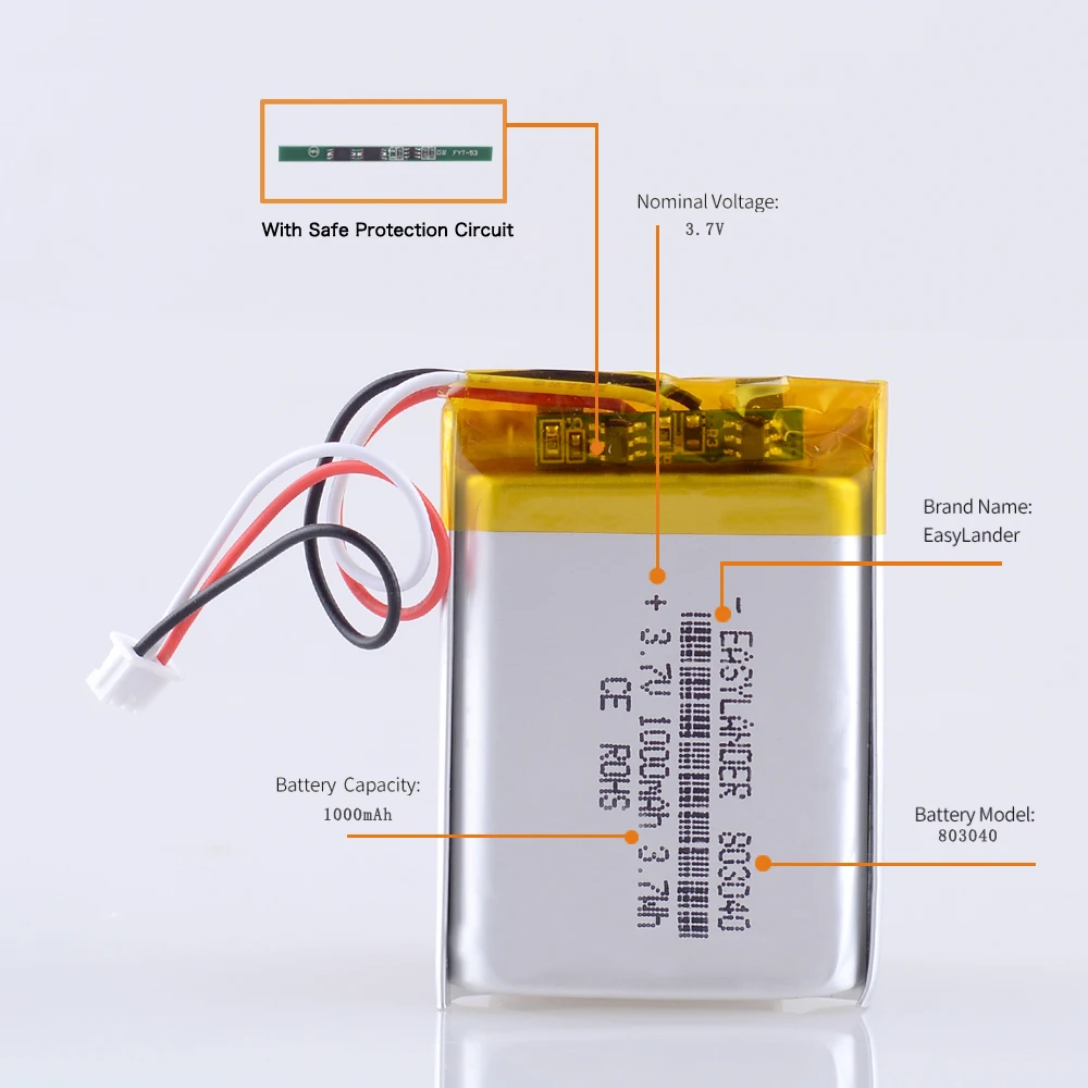 3.7V 1000mAh 803040   JST1.25 3P akumulator litowo-jonowy polimerowy do rejestratora kamery inteligentnego zegarka Mp3 DVD PAD