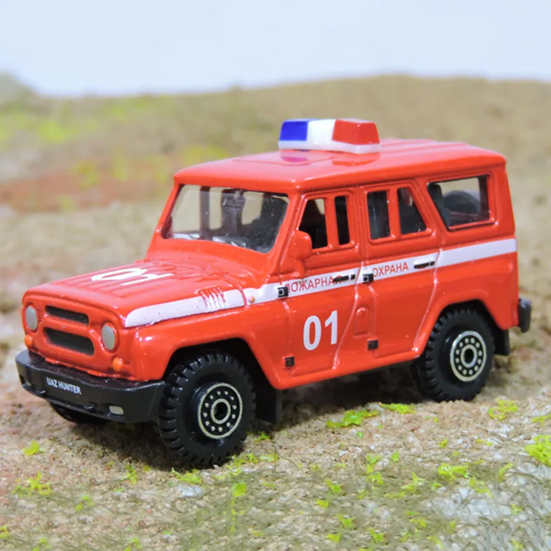 Welly diecast 1/60 escala jeep caminhão de bombeiros russo uaz caçador veículo off-road modelo coleção decoração presentes brinquedos meninos