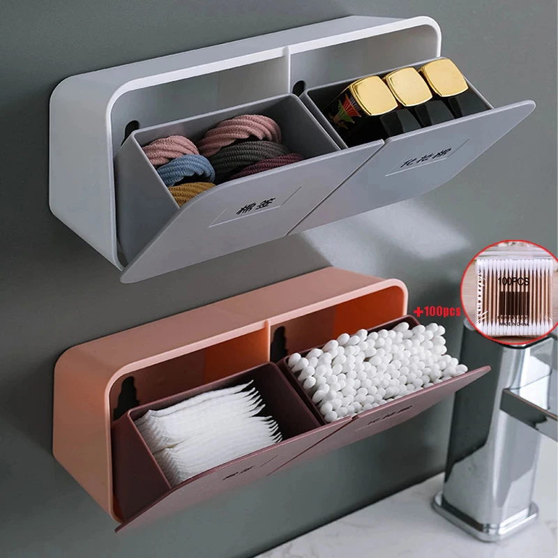 

Wall-Mounted Cotton Swab Storage Box Lipstick Makeup Remover Cotton Jewelry Storage Box MultifunCtional Household Storage Box