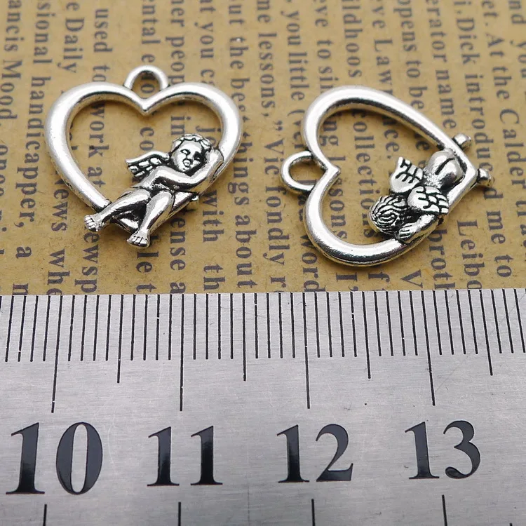 20 Pieces/Lot Mixed Alloy Antique Silver Color Heart Angel Charms Vintage Pendant Accessory For DIY Jewelry Making 15*30mm