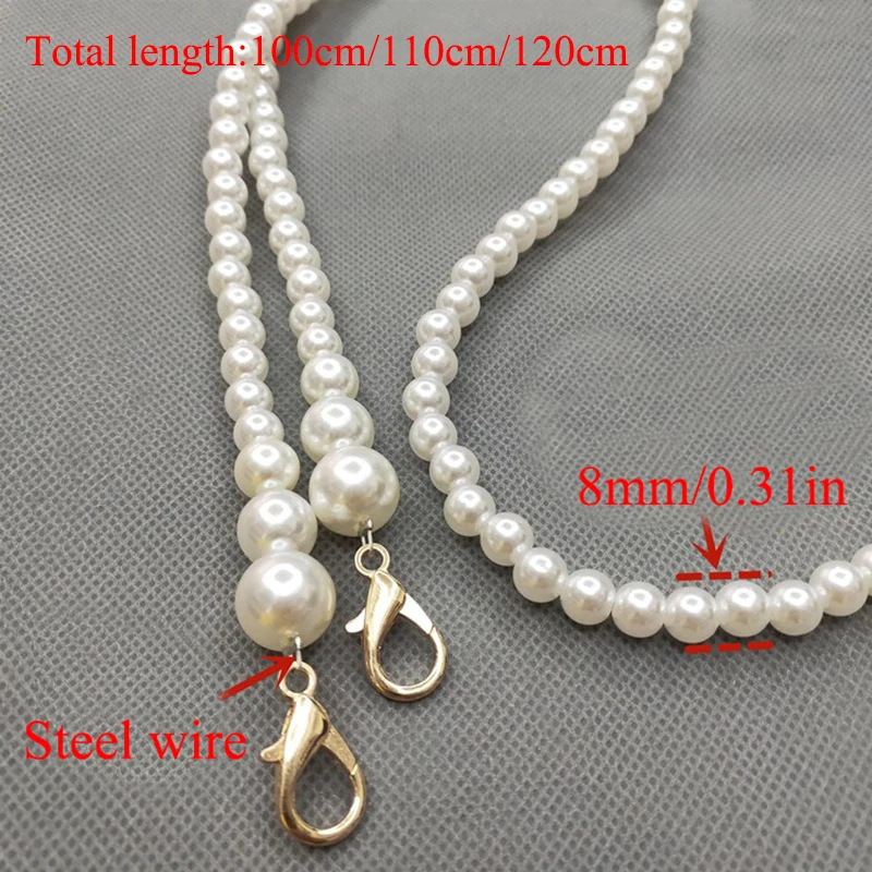 100/110/120cm Pearl Strap for Bags Accessories For Handbags DIY purse Replacement Long Beaded Chain Pearl Shoulder Strap For Bag