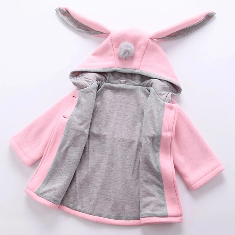 Baby Girls Jacket in Spring Rabbit Ears Coat Children Clothes Outerwear Autumn Kids Warm Cotton Dress Jacket Infant Girl Coat