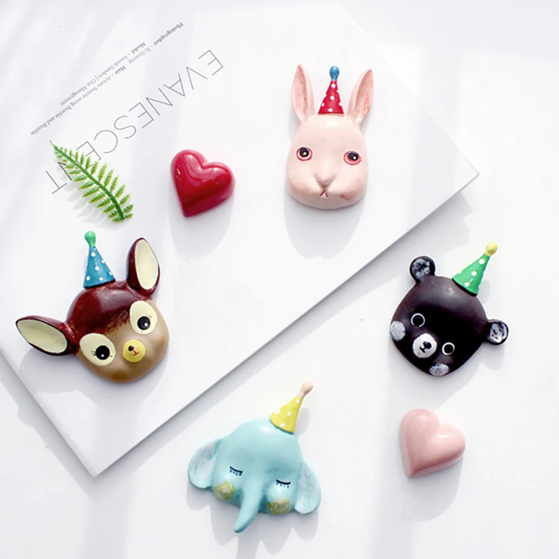 carton dear bear elephant rabbit animal resin 3D fridge magnets refrigerator paste magnetic paste message paste room decoration