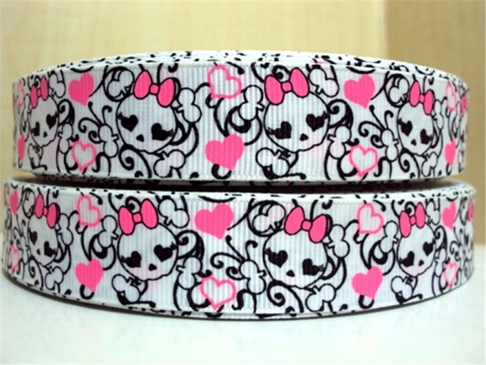 5 Yards Multi Sized Halloween Skull Printed Grosgrain Ribbon Fabric Gift Wrapping DIY Sewing Art Sewing Bow-knot Crafts Holiday