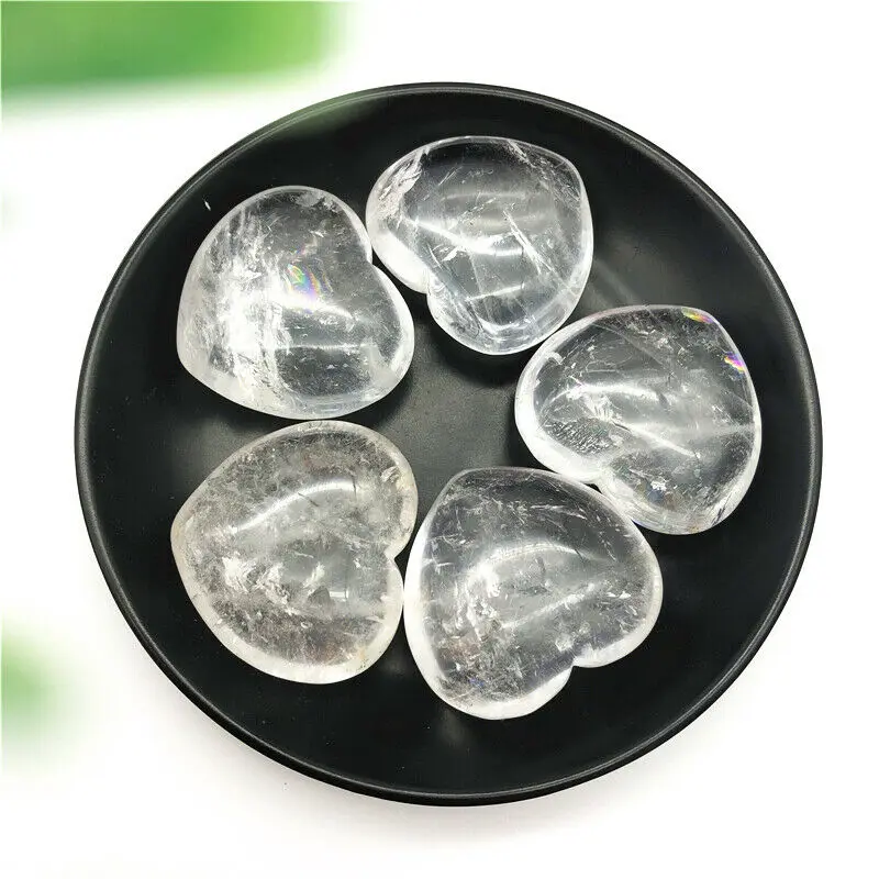 Drop Shipping 1pc Natural White Quartz Heart Shaped Crystal Palm Stones Healing Specimen Gifts Natural Stones and Crystals