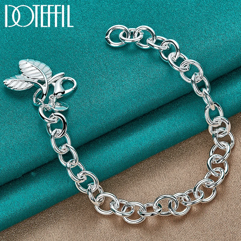 DOTEFFIL 925 Sterling Silver Leaves Pendant Bracelet Chain For Women Man Wedding Engagement Party Jewelry