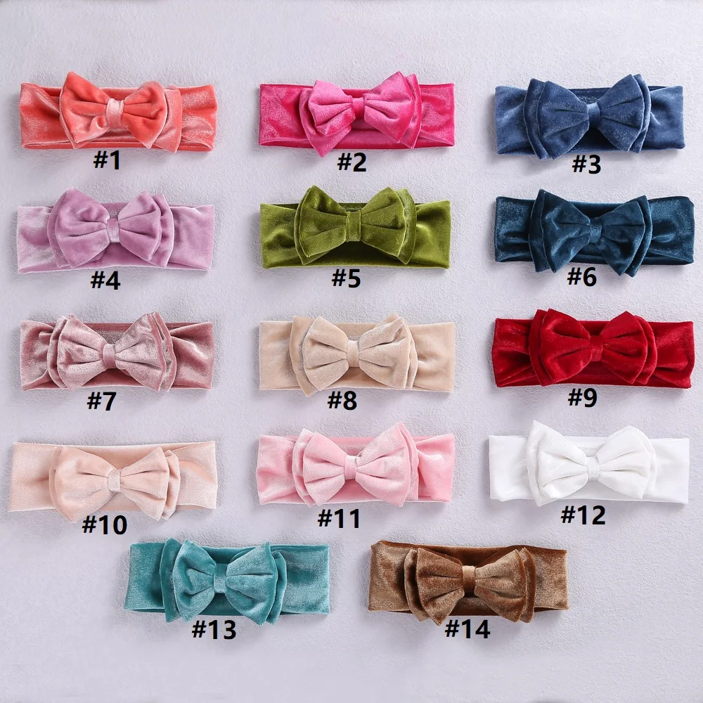 Velvet Double Layer Bow Baby Headband Bowknot Turban for Baby Girl Headbands Newborn Bow Headwrap Hair Accessories 24 Colors