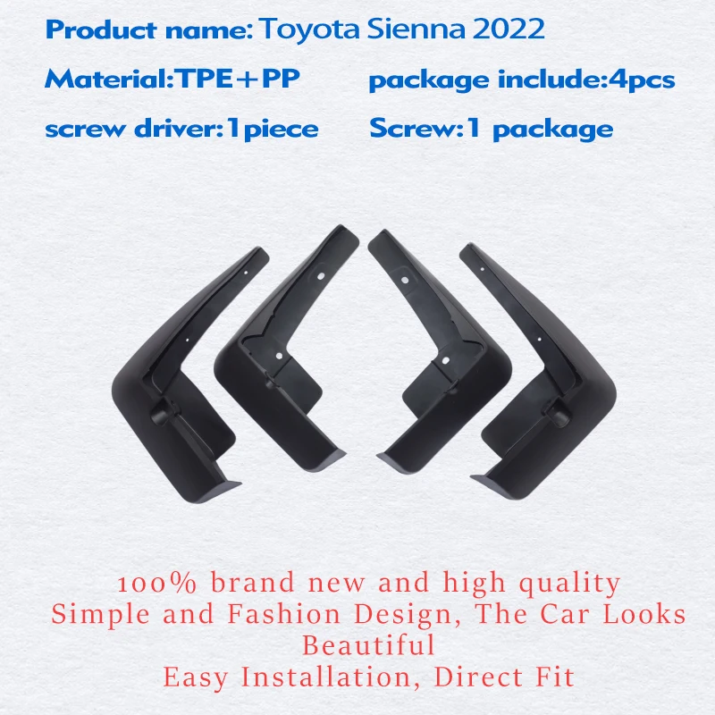 FOR Toyota Sienna 2022 Mudguards Fender Mudflaps Guard Splsah Mud Flap Car Accessories Auto Styline Front Rear 4pcs